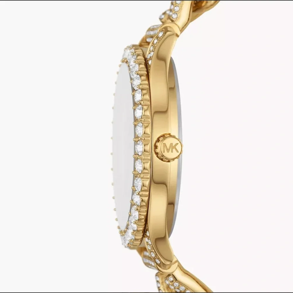 Michael Kors Layton Watch Extreme Glitz Gold Pave Chain Sparkle Bling Watch